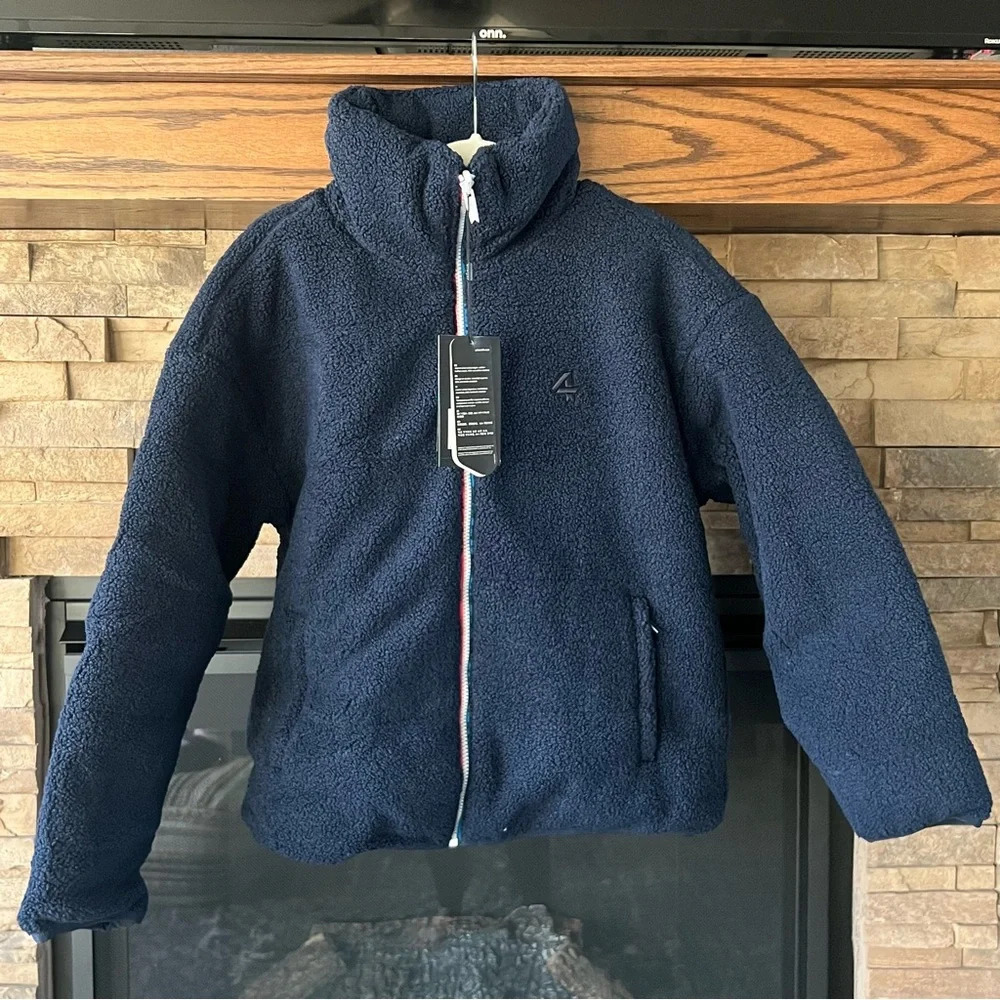 New Four 4 Laps Reversible Polar Down Filled Sherpa Jacket Oversized Fit Size XS